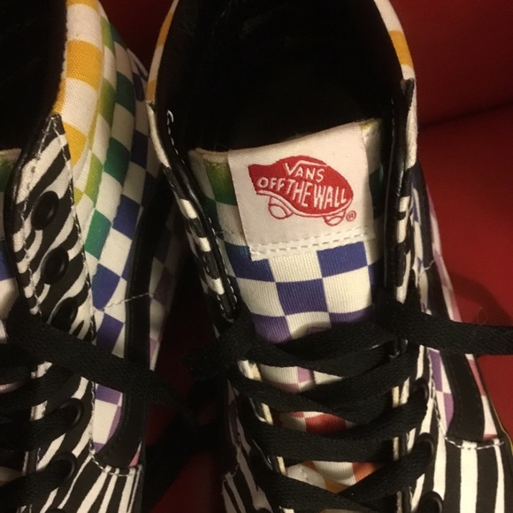 New Vans Customs Sk8-Hi multi color checkerboard animal mix sneakers zebra M 7 - Picture 2 of 7